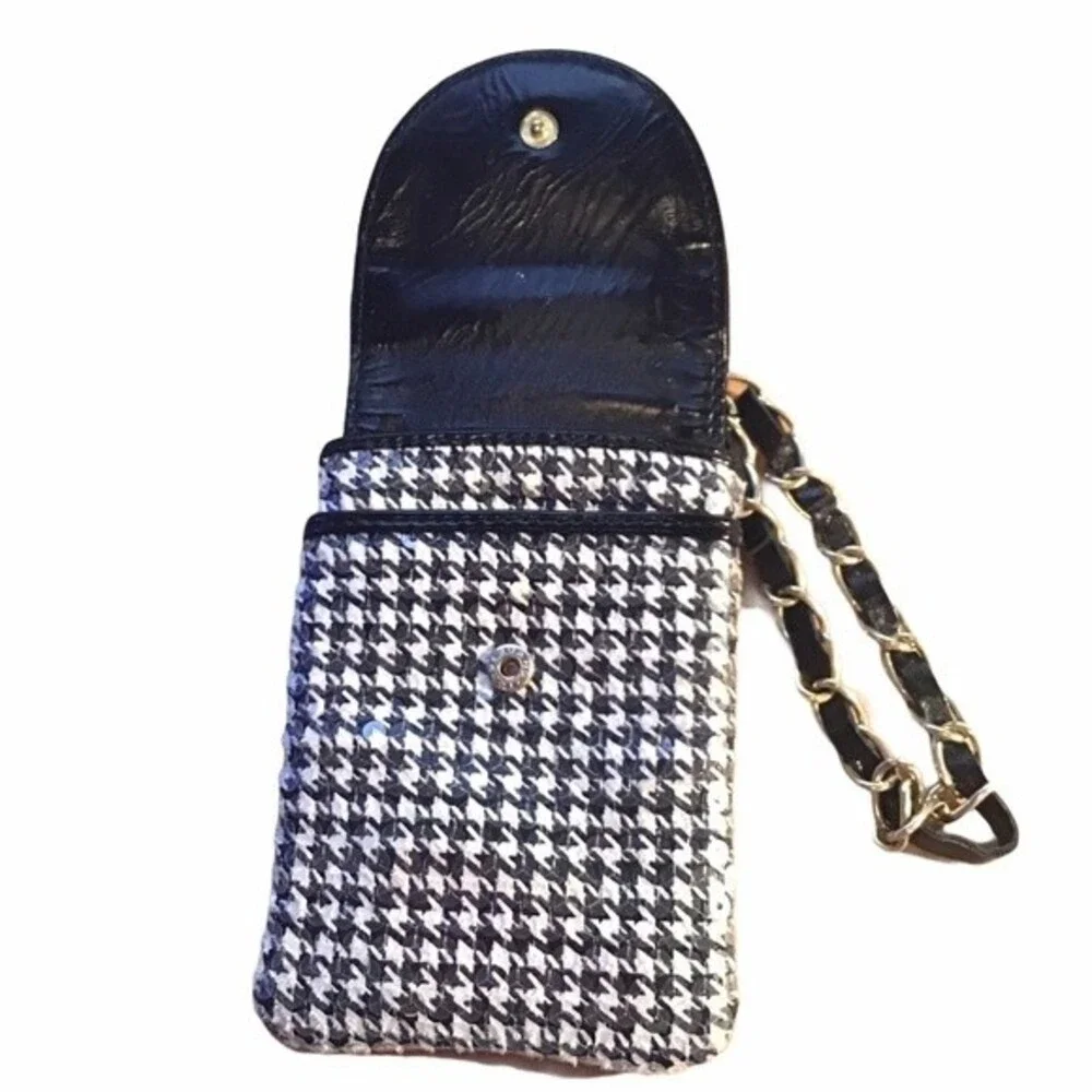 Betsey Johnson Wristlet Cell Phone Houndstooth Sequined Case